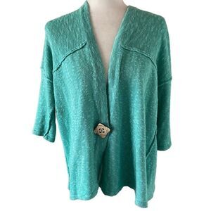 Willow Knit Chunky Open Front Sweater Button SZ S